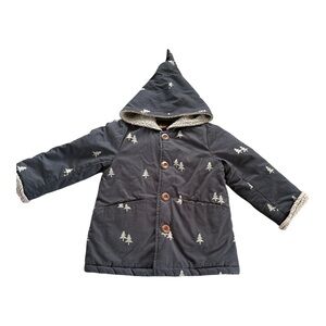 milibam Quilted Jacket - Navy with Tree Print Kids S EUC